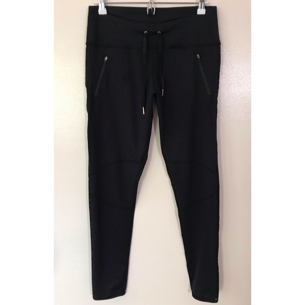 Alala • S • Black Slim Jogger Leggings Mesh Stripe Sides Drawstring Waist
